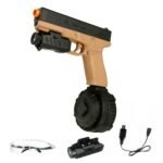 Electric Gel Ball Blaster Toy,with a non-removable orange muzzle,comes with safety goggles and a charging cable.