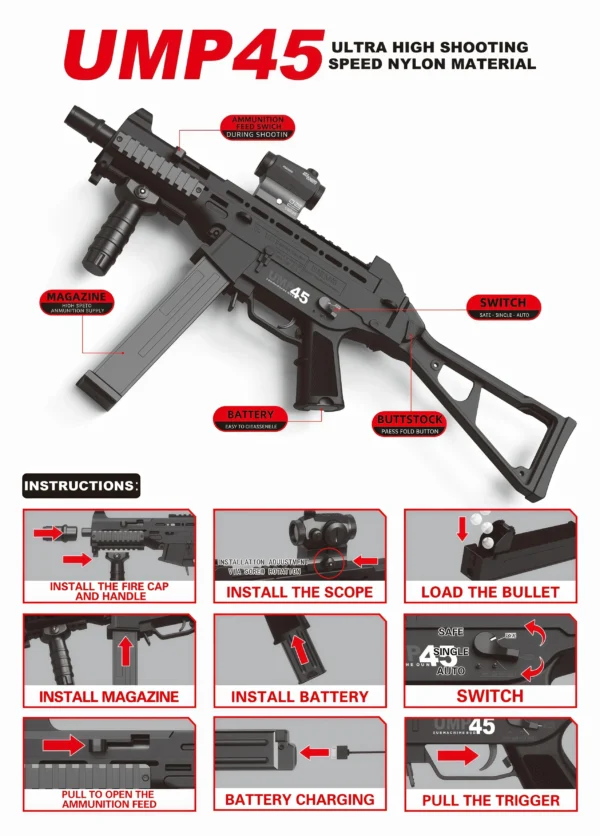 Rechargeable Electric Gel Blaster Toy with Tactical-Style Design