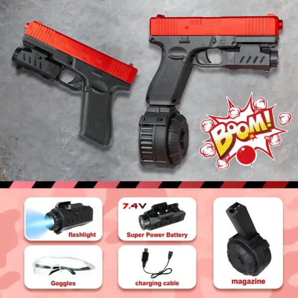 Electric Rechargeable Gel Ball Blaster Pistol with Drum Mag & 3 Fire Modes